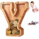 WOOD CITY Letter Piggy Bank for Adults Boys Girls Kids, Wooden 9 inch Large Personalized Bills and Coins Bank Money Box, Customized Name DIY Creative Gift for Real-Money, Alphabet Decorations (Y)