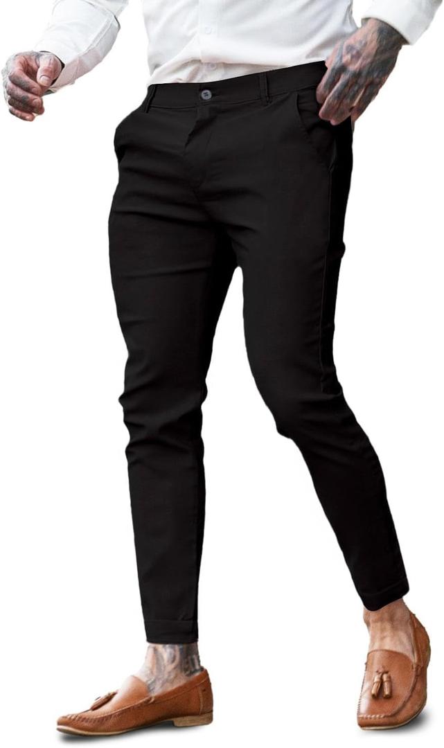 GINGTTO Mens Dress Pants Slim Fit Chino Pants for Men Stretch (Black, M)