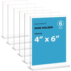 newnewshow 4x6 Inch Clear Acrylic Sign Holder, Display Stand, Plastic Card Holder for Business, Office, Retail (4x6 Inch 6 Pack)