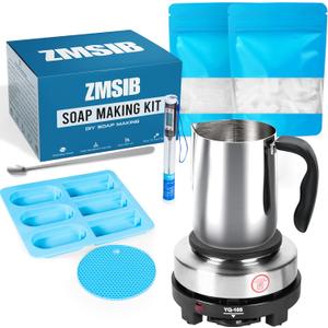 ZMSIB Soap Making Kit with 900ml Stainless Steel Melting Pot | All-in-One DIY Soap Making Kit with Silicone Mold | Digital Thermometer | Soap Base | Mixing Spoon | Heat Resistant Mat & Electric Stove ZMSIB Soap Making Kit with 900ml Stainless Steel Melting Pot | All-in-One DIY Soap Making Kit with Silicone Mold | Digital Thermometer | Soap Base | Mixing Spoon | Heat Resistant Mat & Electric Stove
