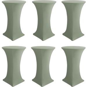 Cocktail Table Covers-Spandex Round High Top Table Cloths 6 Pack 32x43 Inch-Sage Stretch Fitted Bar Tall Tablecloth for Pub Bistro Highboy Party Event Banquet Height Folding Satnding Tables