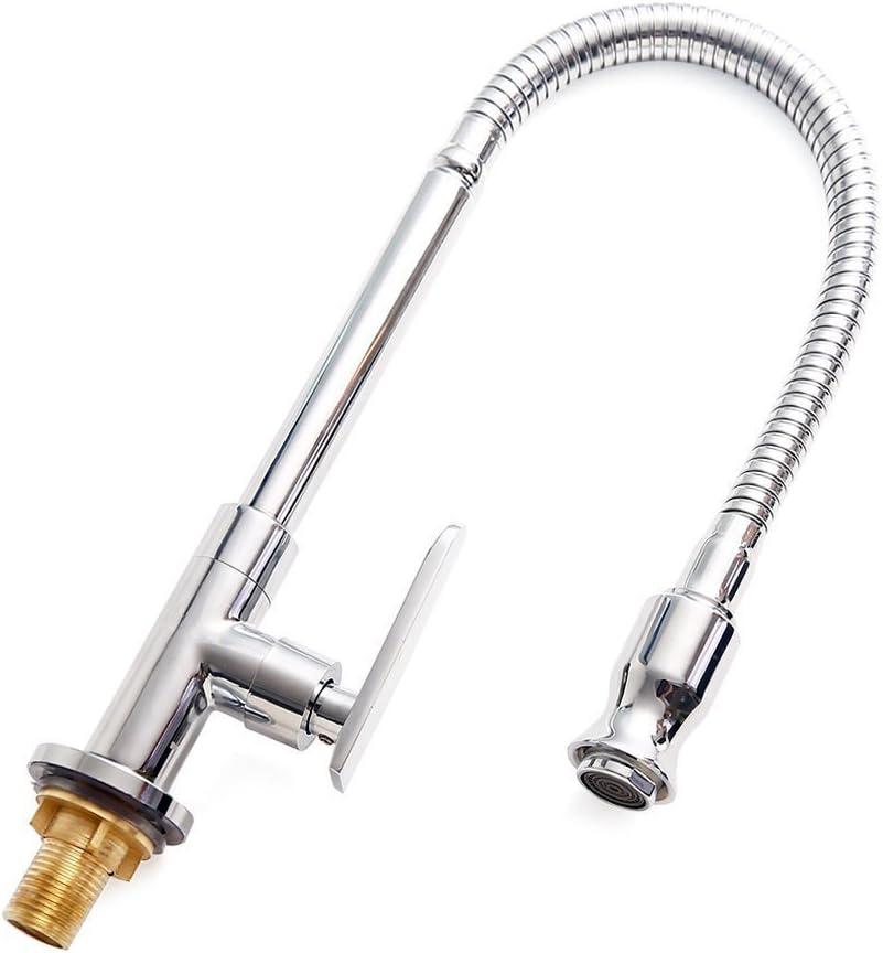 Inchant Outdoor Kitchen Sink Faucet - 360 Rotatable Single Hole Single Handle Cold Water Kitchen Faucet Flexible Neck Laundry Room Tap Bar Garden Outdoor Faucet, Deck Mount Chrome Finish