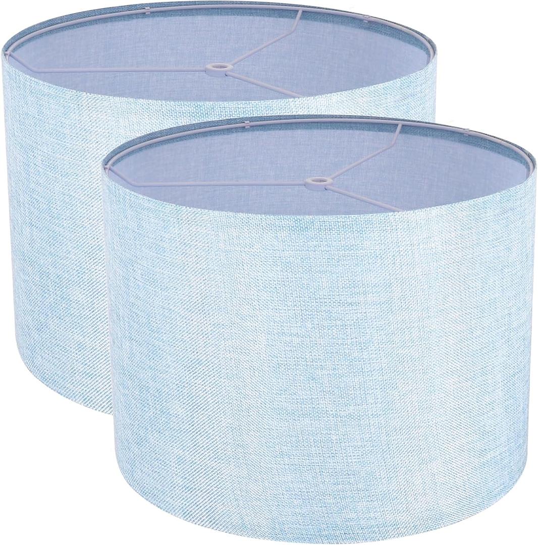 Lamp Shades Set of 2, Drum Lampshade for Table Lamps Floor Lamp, 13" Top X 13" Bottom X 10" High Blue Large Line Fabric Lamp Shades, Easy Assembly Replacement Lampshades