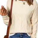 EVALESS Womens Sweaters Long Sleeve Crewneck Color Block Pullover Tops 2025 Fall Trendy Cable Knit Sweater (Beige, S)