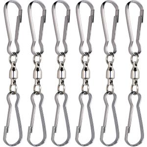 HSs Creation 6 Pack Dual Clips Swivel for Indoor Outdoor Organization Spinning Hanger Clothline Rack Wind Chimes Spinner Prism Windsocks Hanging Plant (Silver)