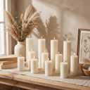 Set of 12 Ribbed Pillar Candles Soy Wax Home Decor Modern White Candles with Cotton Wick for Wedding Home Restaurants Spa Church Decoration