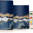 Flickering Flameless Candles, Navy Blue Marble Golden Veins LED Candles with Remote Timer, Set of 2 Battery Operated Candle for Valentine Wedding Birthday (D3" x H5", D3" x H4", D017)