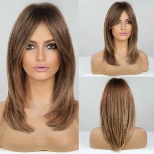 HAIRCUBE Layered Wigs for Women Synthetic Wig (Ombre Brown)