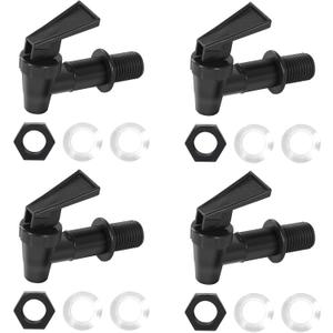 4 PCS Replacement Cooler Faucet Spigot, Leakproof Plastic Tap Set for Beverage Dispensers, Water Coolers & Jug, Black Multi-Use Water Spigot
