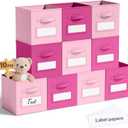 10 Pack Fabric Storage Cubes 11 Inch Collapsible Cube Bins with Label Window & Handle Foldable Organizers Baskets for Shelf Closet Nursery Kids Room Clothes Book Toy(Pink, Rose Red)