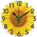 ZzWwR 3D Beautiful Lifelike Big Sunflower Print Round Wall Clock, 9.5 Inch Battery Operated Quartz Analog Quiet Desk Clock for Home,Office,School (Color02)