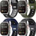 4-Pack Sport Bands Compatible with Apple Watch Ultra 2/Ultra Band 49mm 46mm 45mm 44mm 42mm for Men, Waterproof Silicone Strap Soft Breathable Wristband for iWatch Serise 10 9 8 7 6 5 4 3 SE (Olive Green-Black/Navy Blue-Black/Black-Gray/Blue Gray-Black)