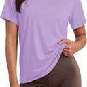 MAGCOMSEN Women's Workout Tops UPF 80+ Short Sleeve Moisture Wicking Shirt (Purple, L)