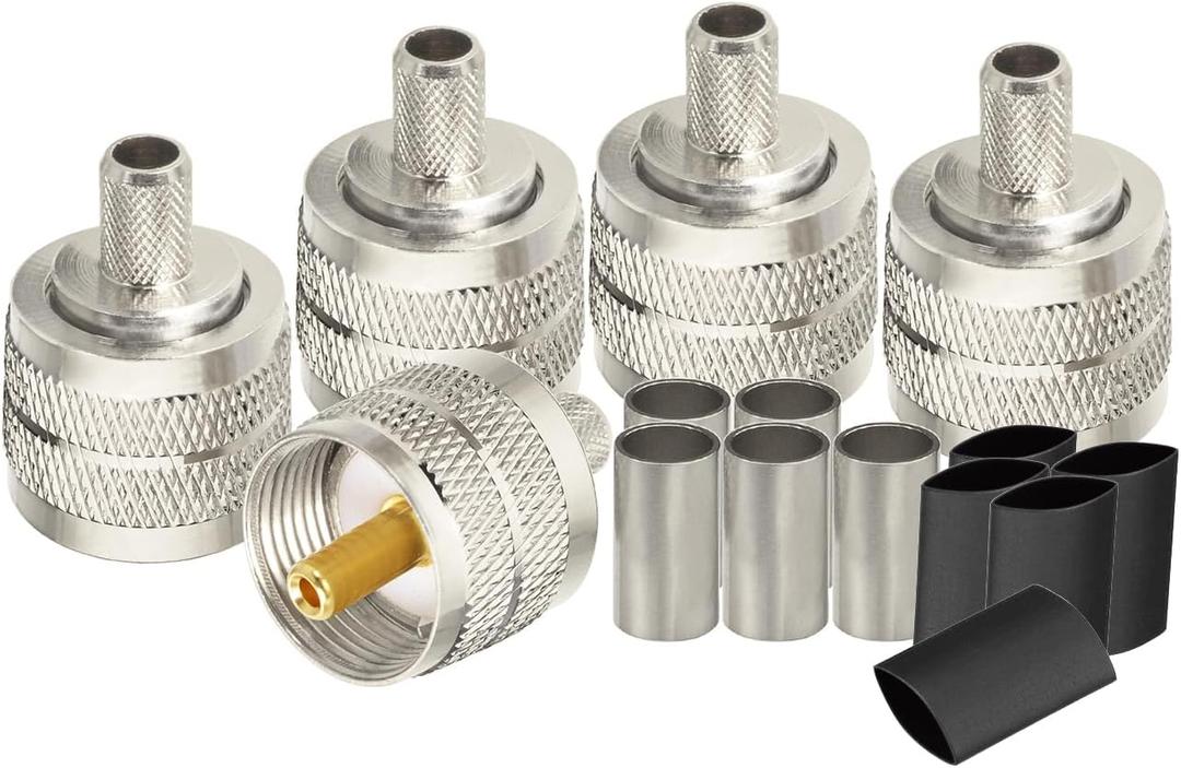 Yuslao PL 259 Coax Connectors PL259 Crimp Connector UHF Male Solder Coaxial Connectors for LMR240 RG8X RG59 RG62 Coaxial Cable etc. 5-Pack (type3)