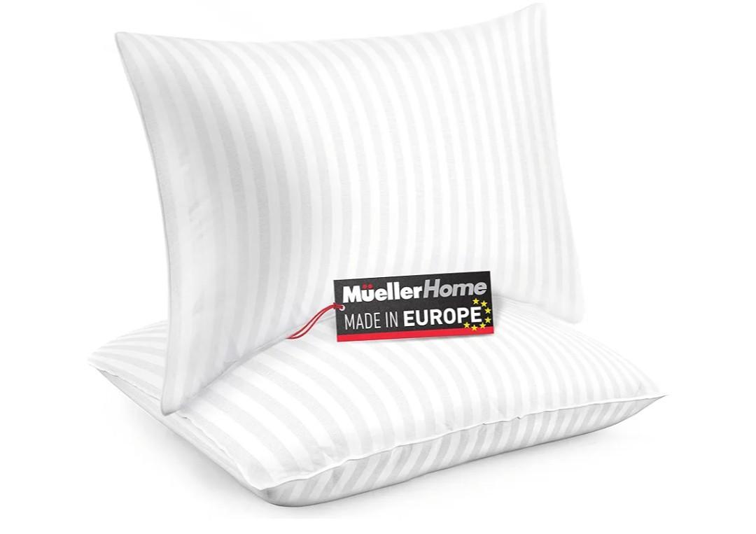 MÜELLERHOME Hotel Collection Pillows for Side Sleepers, Back Stomach Sleepers, European Made, Cooling Gel Pillows Queen Size Set of 2