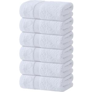 White Hand Towels Set for Bathroom, 6 Pack - Cotton Hand Towel Set for Gym, Kitchen and Spa, 16x27 Inches Soft Highly Absorbent Quick Dry Terry Salon Towels