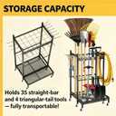 Garden Tool Organizer Rack with Wheels Up to 30-35 Tools, Heavy-Duty Steel Yard Tool Organizer for Garage Storage with 11 Hooks, Broom Holder & Garden Tool Rack for Shed, Patio, Lawn, Outdoor, Black