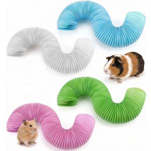 4 Packs Plastic Hamster Fun Tunnels, Pet Mouse Guinea Pigs Folding Tube Foldable Plastic Tunnel Training Hideout Tunnels for Guinea Pigs Rats Chinchillas Ferrets Dwarf Rabbits