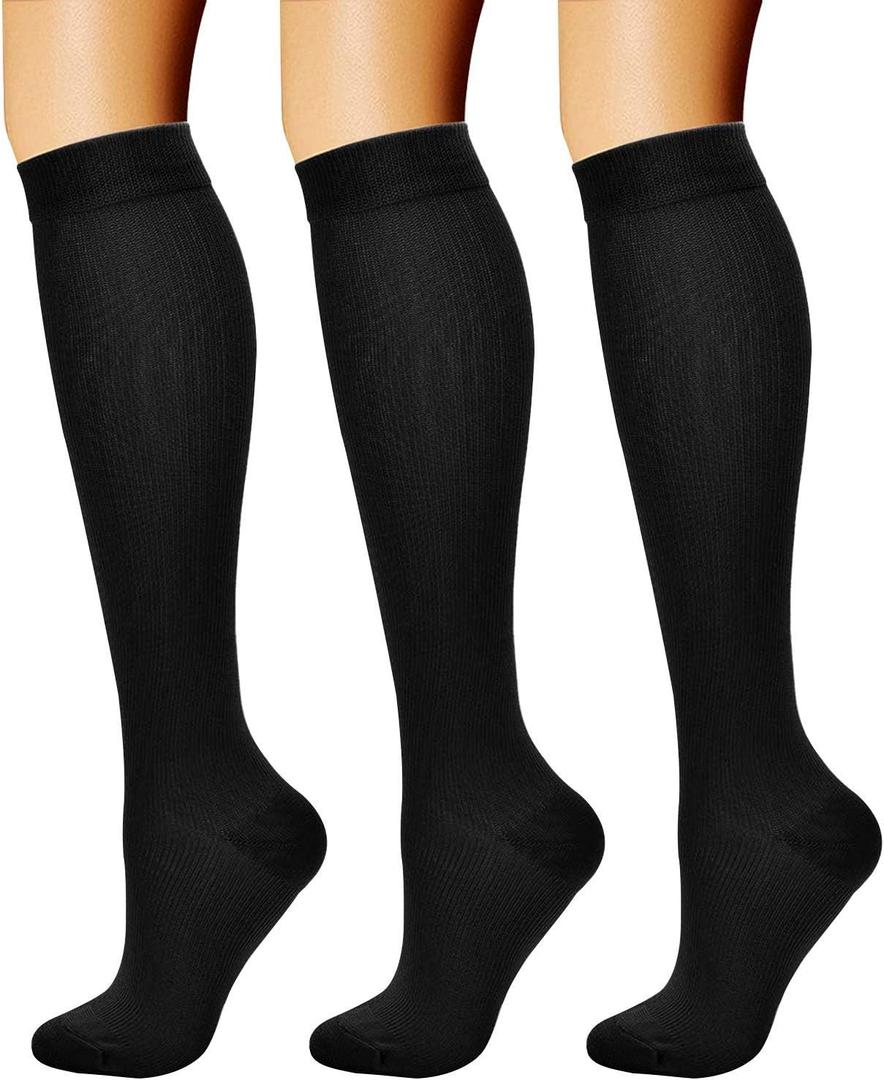 CHARMKING Compression Socks for Women & Men Circulation (3 Pairs) 15-20 mmHg is Best Support for Athletic Running Cycling (Small-Medium, 01Black/Black)