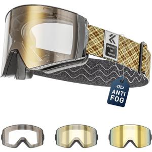 KAPVOE Ski Goggles Photochromic & Color - Anti-fog UV400 Protection Magnetic Lenses OTG Helmet Compatible for Men Women K721 (08 Photochromic Gold Lens S1s4 (Vlt 5%64%))
