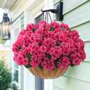 8 Bundles Artificial Flowers for Outdoors, Realistic Geraniums Fake Flowers for Decorations, UV Resistant Silk Faux Flowers Plants for Outside Garden Porch Planter Yard Patio Home Decor (Rose Red)