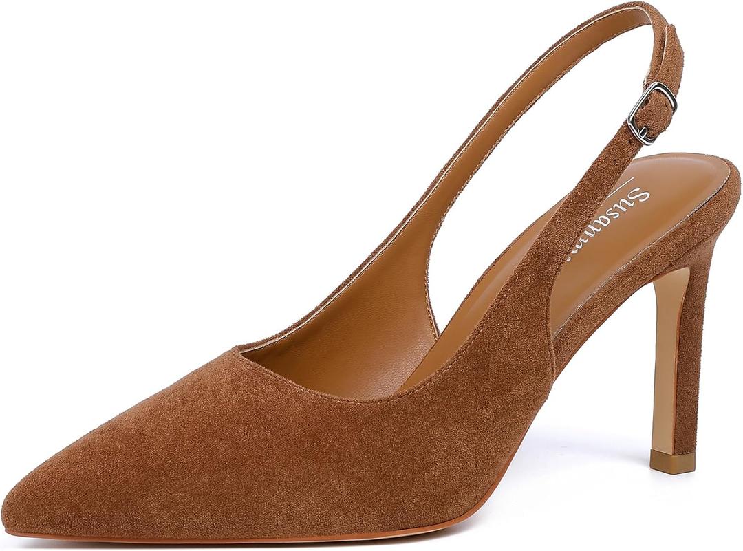 Susanny Slingback Heels for Women Pointed Closed Toe Stiletto Kitten Women's Sexy High Heeled Pumps Stray Casual Dressy Shoes Comfortable Wedding Brida Party Office, Size 38
