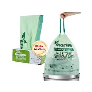 13 Gallon Compostable Trash Bags Liner with Drawstring, Heavy Duty Extra Thick 1 Mil, 49.21 Liter, 30 Bags, Tall Kitchen Food Scrap Waste Bag, BPI and OK Compost Home Certified, ASTM D6400 13 Gallon Compostable Trash Bags Liner with Drawstring, Heavy Duty Extra Thick 1 Mil, 49.21 Liter, 30 Bags, Tall Kitchen Food Scrap Waste Bag, BPI and OK Compost Home Certified, ASTM D6400