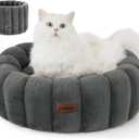 ZOMISIA Cute Cat Beds for Indoor Cats, Striped Small Donut Dog Bed for Puppy and Kitten, Anti-Slip Bottom, Grey