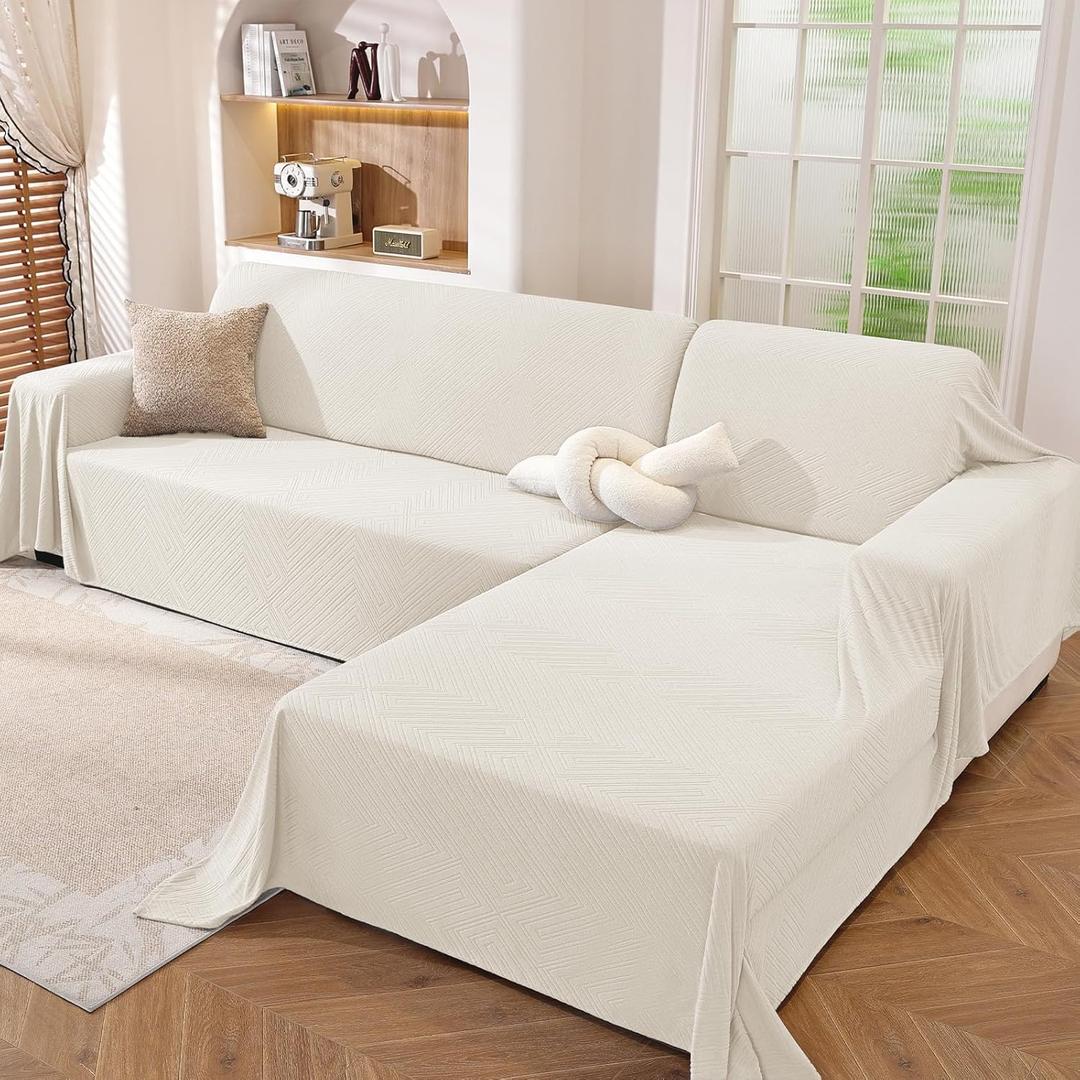 Sectional Couch Covers for Dogs 2 Pieces, Pet Couch Covers for Sectional Sofa, Washable L Shaped Couch Cover, Couch Blanket Furniture Protector (X-Large: 78" x 110" + 78" x 118", Off White)