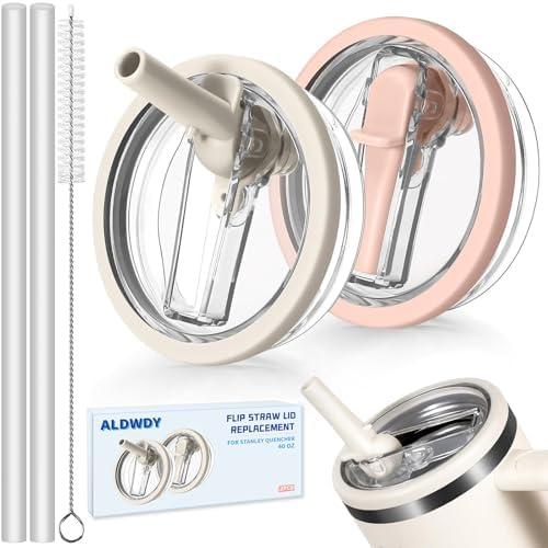 2 Pack 40 oz Flip Straw Leak Proof Lid for Stanley H2.0 Quencher, Stanley Lid Replacement 40 oz for Stanley Cup Accessories ProTour, No Spill Proof Straw Cover for Stanley Accessories (Cream & Pink)