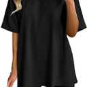 AGSEEM Two Piece Outfits For Women Summer V Neck T-Shirt Tops Biker Shorts Workout Sports Tracksuit, Black, Size L
