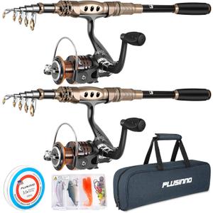 PLUSINNO Fishing Rod and Reel Combos Carbon Fiber Telescopic Fishing Pole with Reel Combo Sea Saltwater Freshwater Kit Fishing Rod Kit (6.89 ft, 2PACK Full Kit with Carrier Case)