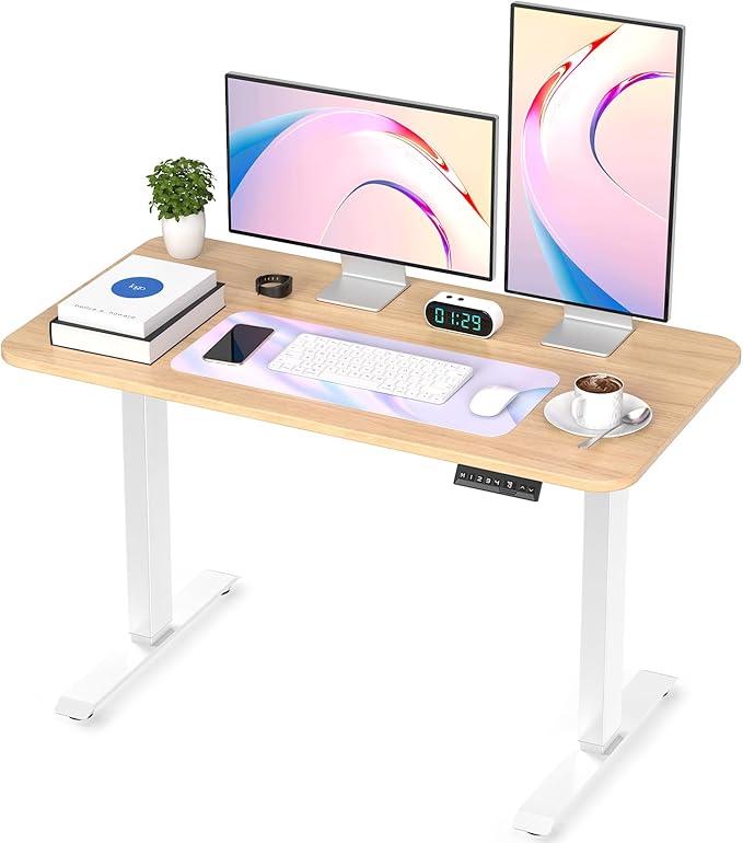 KINGSMITH Electric Height Adjustable Memory Standing Desk, 48 x 24 inch Whole-Piece Desktop Dual Motors Stand up Home Office Ergonomic Workstation (Nature Wood) KINGSMITH Electric Height Adjustable Memory Standing Desk, 48 x 24 inch Whole-Piece Desktop Dual Motors Stand up Home Office Ergonomic Workstation (Nature Wood)