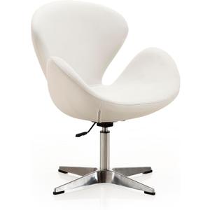 Manhattan Comfort Raspberry Adjustable Swivel Accent Chair with 360 Turn, Polished Chrome Base, Modern Retro Design, Versatile Seat Ideal for Any Room, Set of 1, White