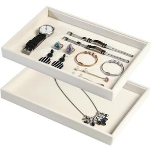Coward 2Pcs/Set Stackable Jewerlry Organizer Tray Beige Velvet Blank Tray Holder for Beads Bracelets Necklaces Earrings Store Selling or Home Show