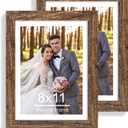 Hongkee 8x11 Picture Frame Set of 2, Made of Real Glass and Rustic Brown Wooden Frame - 8 by 11 Photo for Wall or Tabletop Display