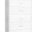 Mifuro Tall Dresser for Bedroom, Vertical Storage Organizer Tower with 7 Drawers, Chest of Drawers with Fabric Bins, Steel Frame, Wood Top for Bedroom, Closet, Entryway- White