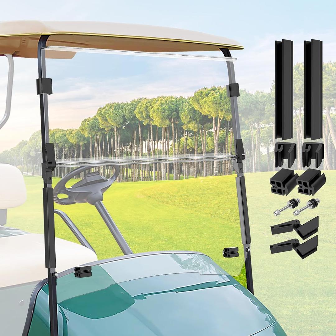 Panglong EZGO Golf Cart Windshield-Fold Down Windshield Anti-Impact Resistant, EZGO Windshield with Windshield Clips and Screws, Fits 1995-2013 EZGO TXT, DCS, PDS Electric and Gas Golf Carts