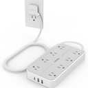 TESSAN Power Strip Surge Protector, Flat Plug Extension Cord with 8 Outlets 3 USB Charger(1 USB C), 1080 Joules Protection, Wall Mountable Charging Station for Home Office School Dorm Room Essentials (Gray)