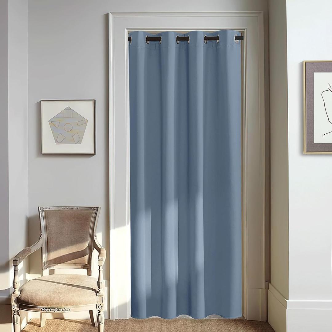 NICETOWN Stone Blue Blackout Doorway Curtain 80 inches Long - Grommet Thermal Curtain Privacy Window Treatment Room Darkening for Bedroom/Living Room (1 Panel, W46 x L80)