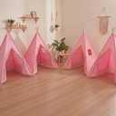 Wilwolfer 4 Pack Teepee Tent for Kids, Foldable Indoor Play Sleepover Tent with Star Lights for Girls Party, Portable Toddler Slumber Party Tents Gift, Pink