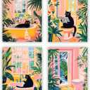 Heilkee Black Cat Bathroom Decor Beach Wall Art Funny Bathroom Pictures Pink Tropical Wall Prints Henri Matisse Poster Set of 4(UNFRAMED 8x10in)