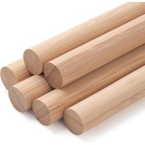 Wooden Dowel Rods Round Wood Dowels Macrame Dowel, 6 PCS 3/4 x 15 Bamboo Sticks for Craft, Unfinished Hardwood Sticks for Crafting, Arts and DIYers and Wedding Ribbon Wands