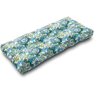 Magpie Fabrics Patio Bench Cushion 42"x18", Indoor/Outdoor Non-Slip Water Resistant Long Seat Pads, Tufted Loveseat Cushion for Swing, Settee, Window, Garden, Wicker, Front Porch, (Botanical Blue Green)