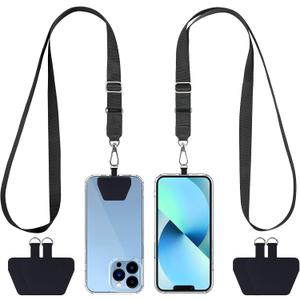 CACOE Phone Lanyard 2 Pcs Adjustable Neck Strap,4 Pcs Patches,Multifuctional Patch Polyester Phone Lanyards Compatible with Most Smartphones (Black+Black)