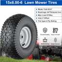 15x6.00-6 Lawn Mower Tires, 4 Ply Tubeless Lawn Mower Tires 15x6x6, Front Lawn Tractor Tires, 3 Offset Hub Long with 3/4 Bushings Garden Tire for Riding Lawn Mower by Cubesprings -1Pack