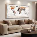 BQVCT Large World Map Wall Art, Framed Canvas Print, Office World Map Wall Decor Map of the world Picture Artwork Decor for Home Bedroom Decoration 30 x 58 inch Ready to Hang (Multicolor)