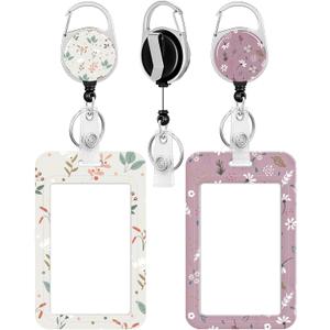 COOKOOKY 2 Pack Badge Holder and Heavy Duty Retractable Reel, ID Badge Holders with Retractable Clip for Nurse Teacher Student Office Women Men
