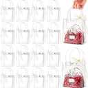 Ohuimrt 50 PCS Clear Plastic Gift Bags with Handles, 5.9 x 4.92 x 2.75 Inches Reusable Party Favor Bags with Ribbon Transparent Gift Wrap Bags Bulk for Weddings Birthdays