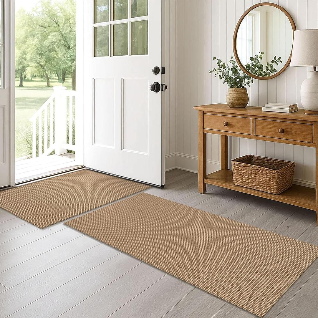 EARTHALL Area Rug Runner Sets 2x5 Ft Washable Kitchen Mats for Floor Non Slip Rubber Backed Kitchen Rugs Braided Indoor Floor Carpet for Entryway, Hallway, Kitchen, Bedroom, Orange/Tan/Brown, Pack of 3 